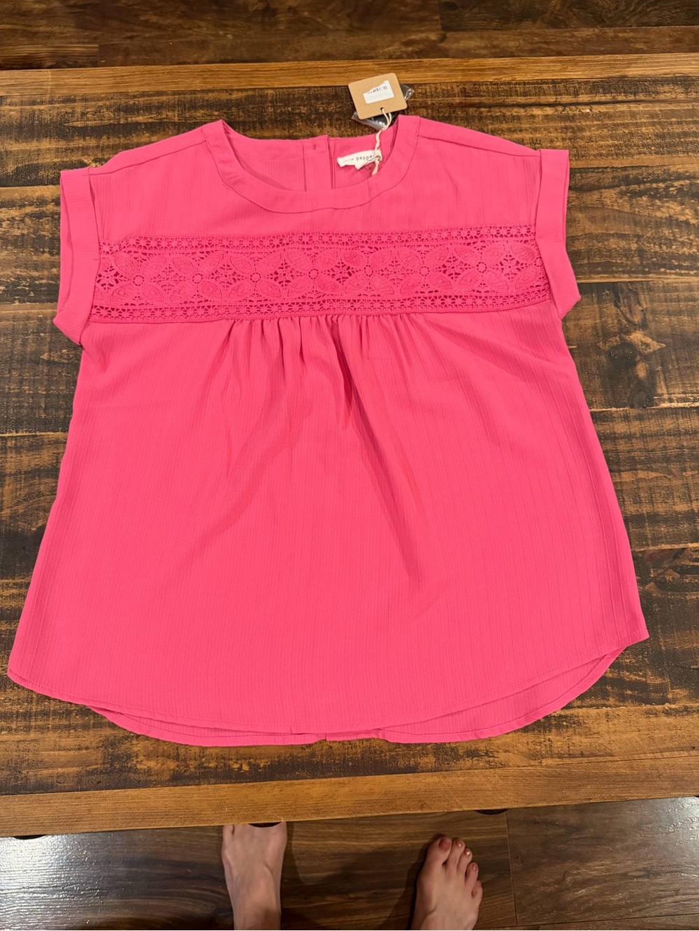 Blu Pepper Hot Pink Eyelet Yoke Cap Sleeve Top